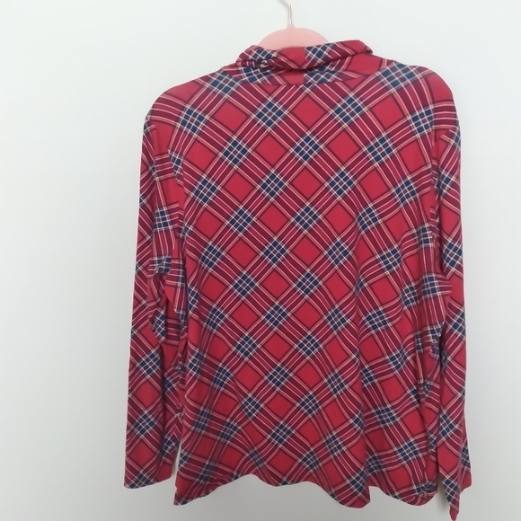 Talbots Red and Blue Plaid Long Sleeve Turtleneck Tee Shirt Size 2X Petite - Picture 3 of 8